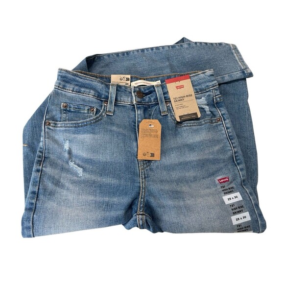 Levi's Women's 721 High Rise Skinny Rare Tag Distressed Stretch Jeans 25 x 30 - Picture 2 of 10